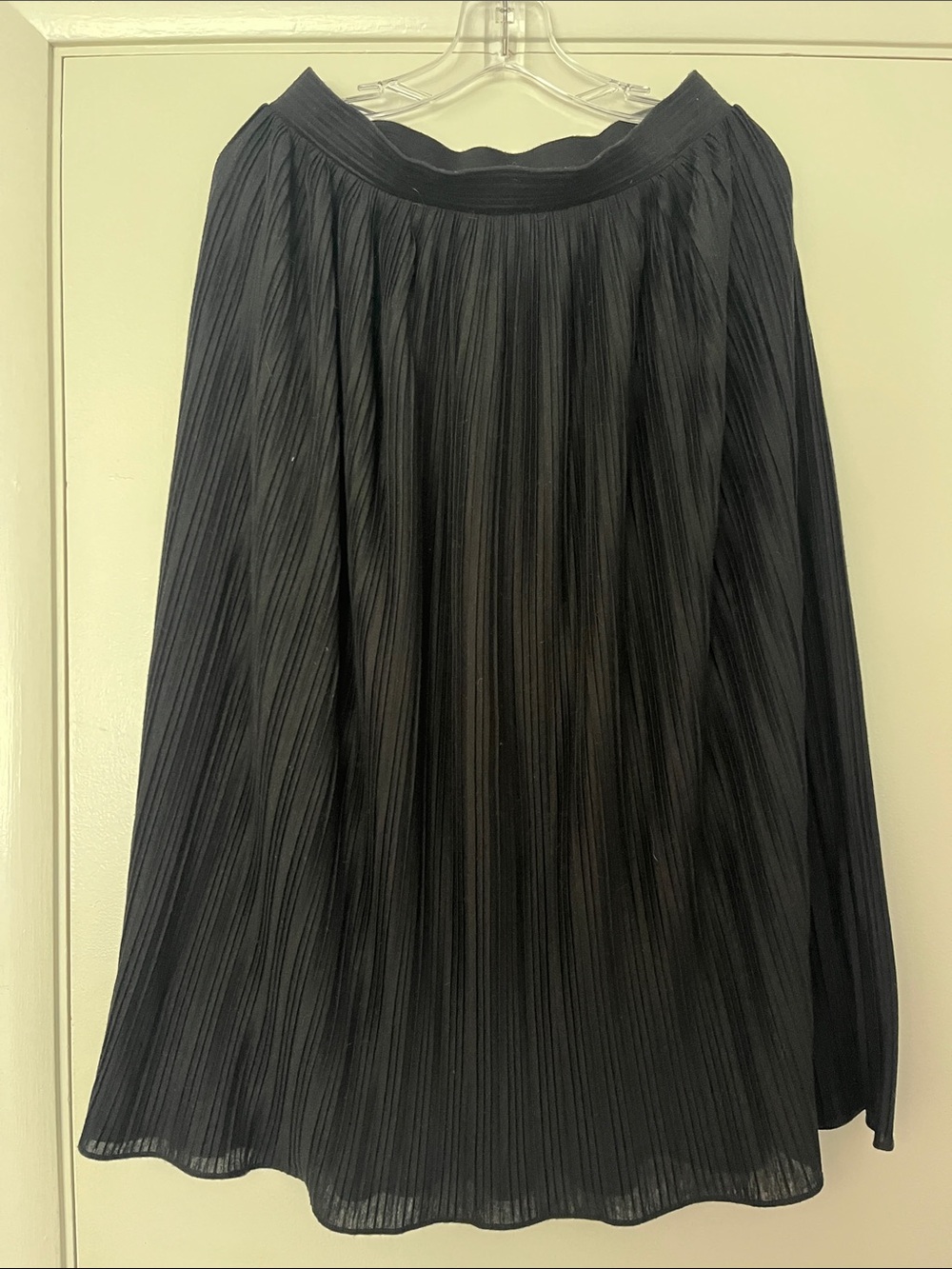 LOFT Black Pleated A-Line Midi Skirt